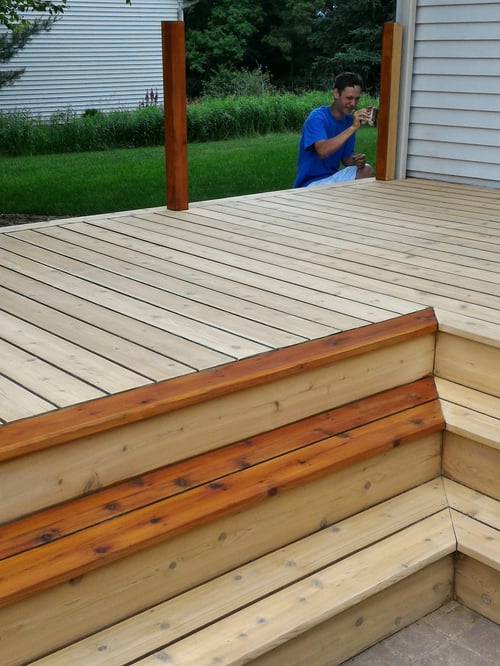 deck in the process of being stained